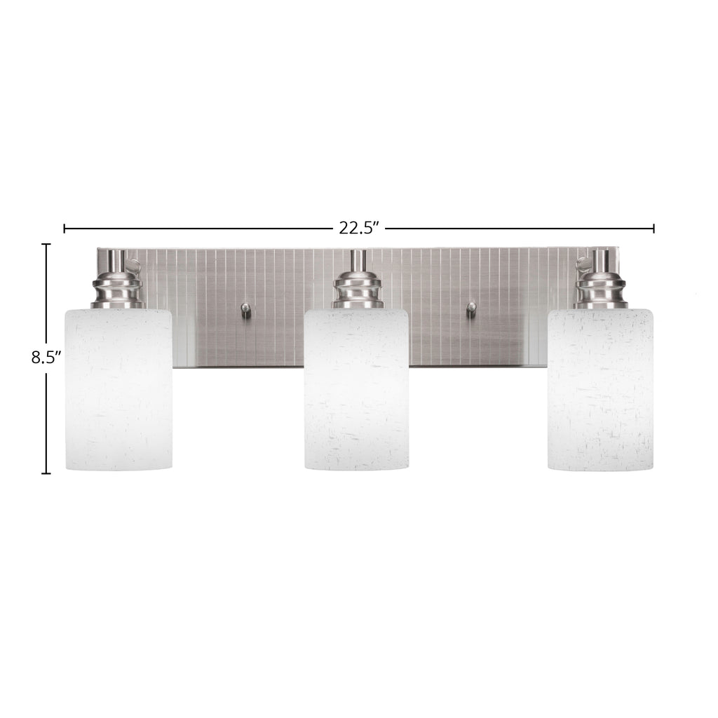 Edge Three Light Bath Bar in Brushed Nickel with 4" White Muslin Shade