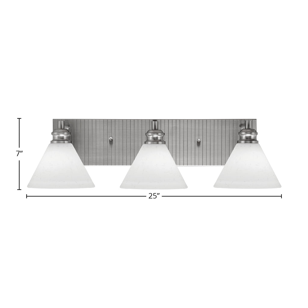 Edge Three Light Bath Bar in Brushed Nickel with 7" White Muslin Shade