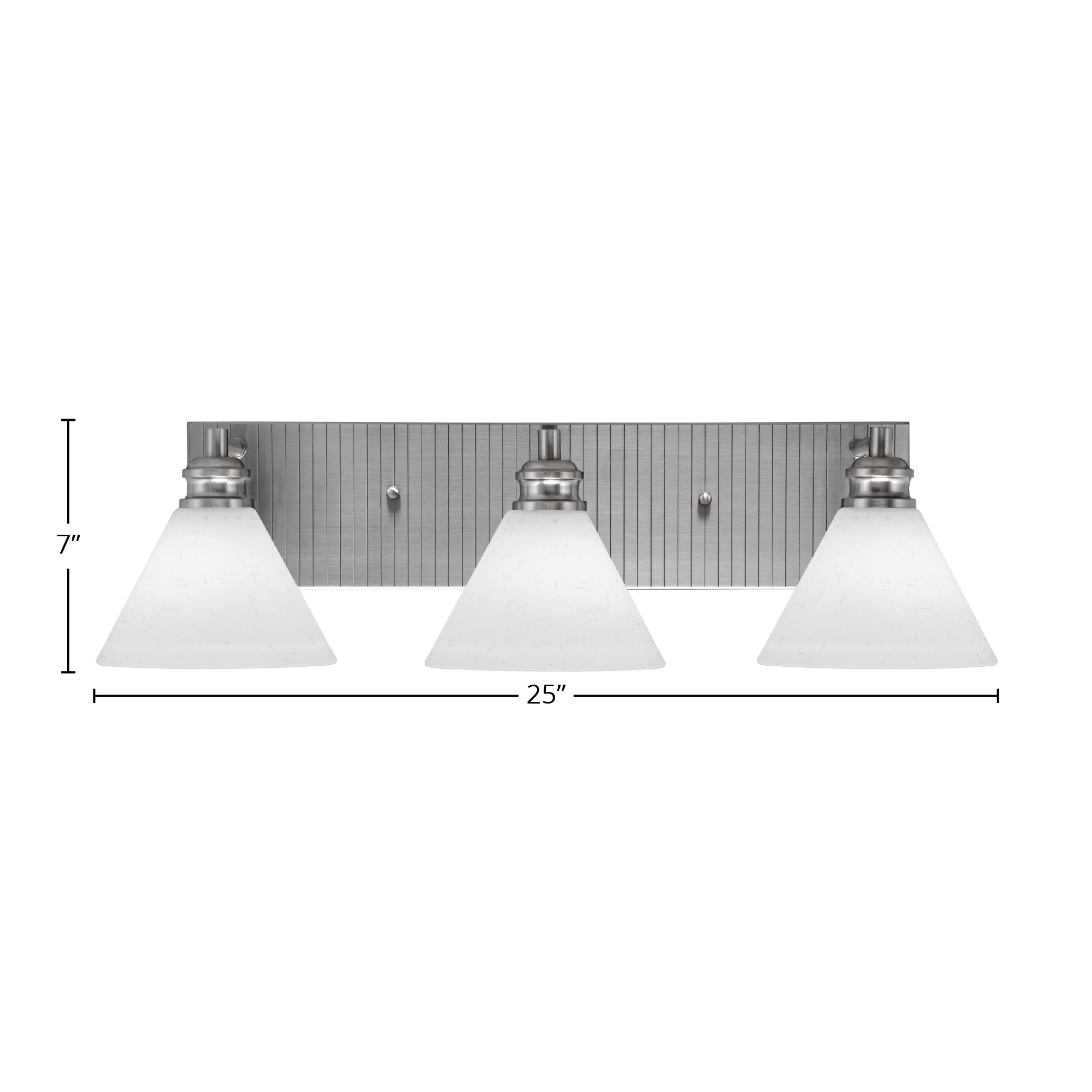 Edge Three Light Bath Bar in Brushed Nickel with 7" White Muslin Shade