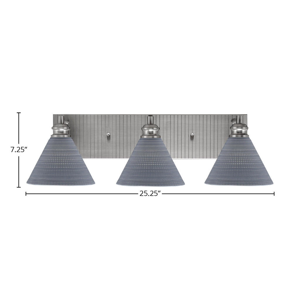 Edge Three Light Bath Bar in Brushed Nickel with 7" Gray Matrix Shade