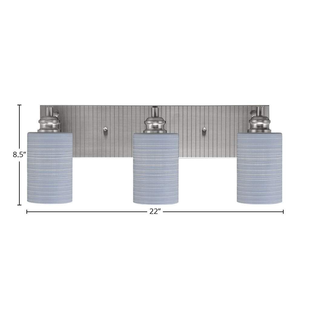 Edge Three Light Bath Bar in Brushed Nickel with 4" Gray Matrix Shade