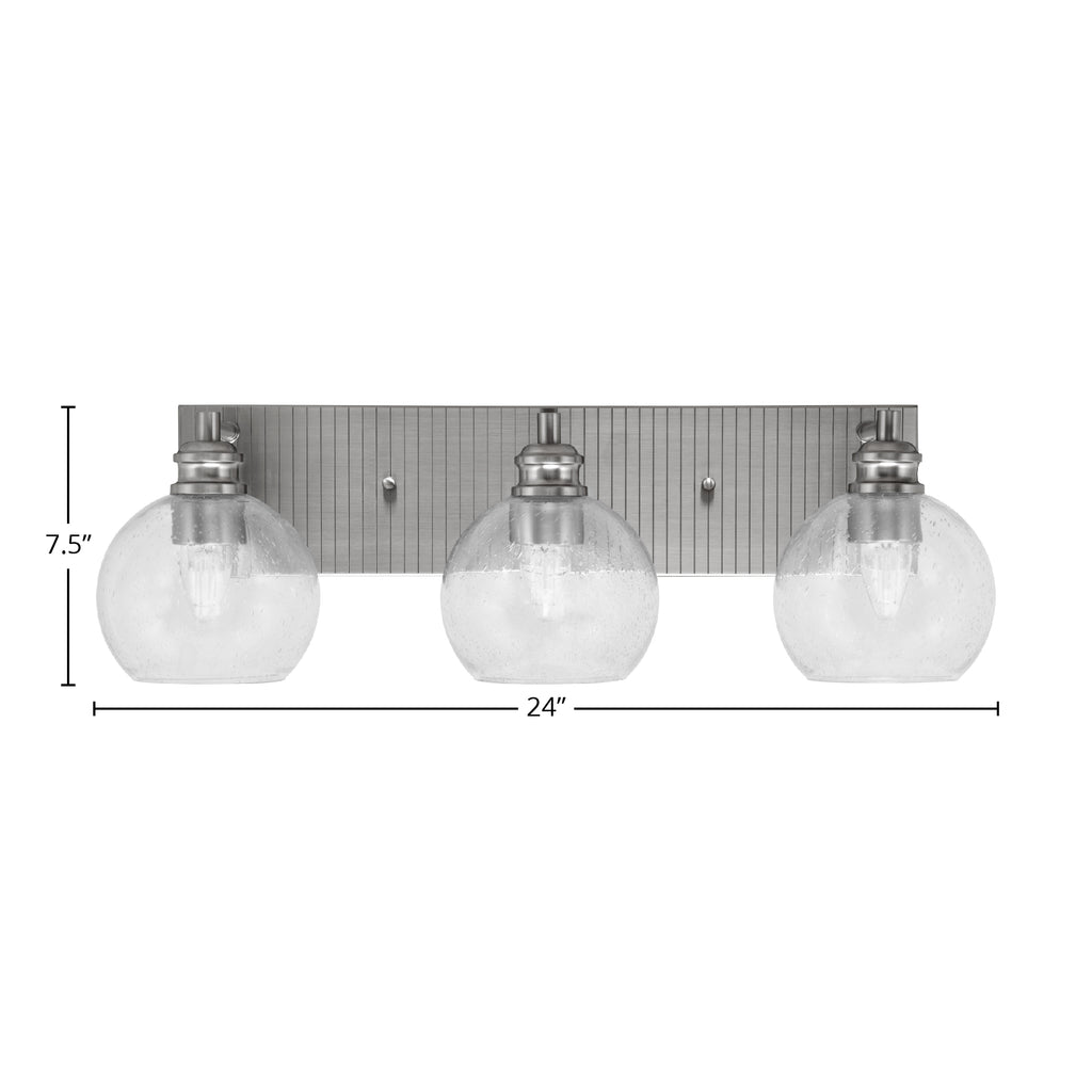 Edge Three Light Bath Bar in Brushed Nickel with 5.75" Clear Bubble Shade