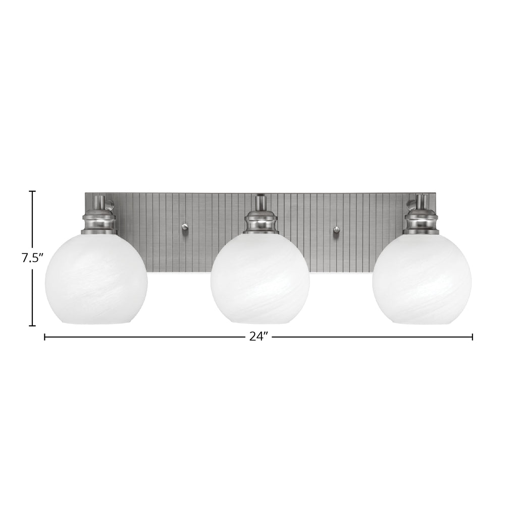 Edge Three Light Bath Bar in Brushed Nickel with 5.75" White Marble Shade