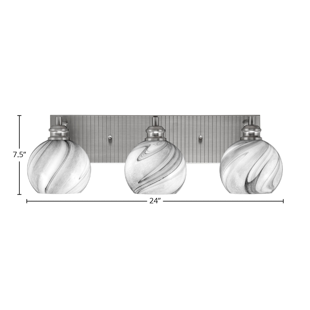 Edge Three Light Bath Bar in Brushed Nickel with 5.75" Onyx Swirl Shade