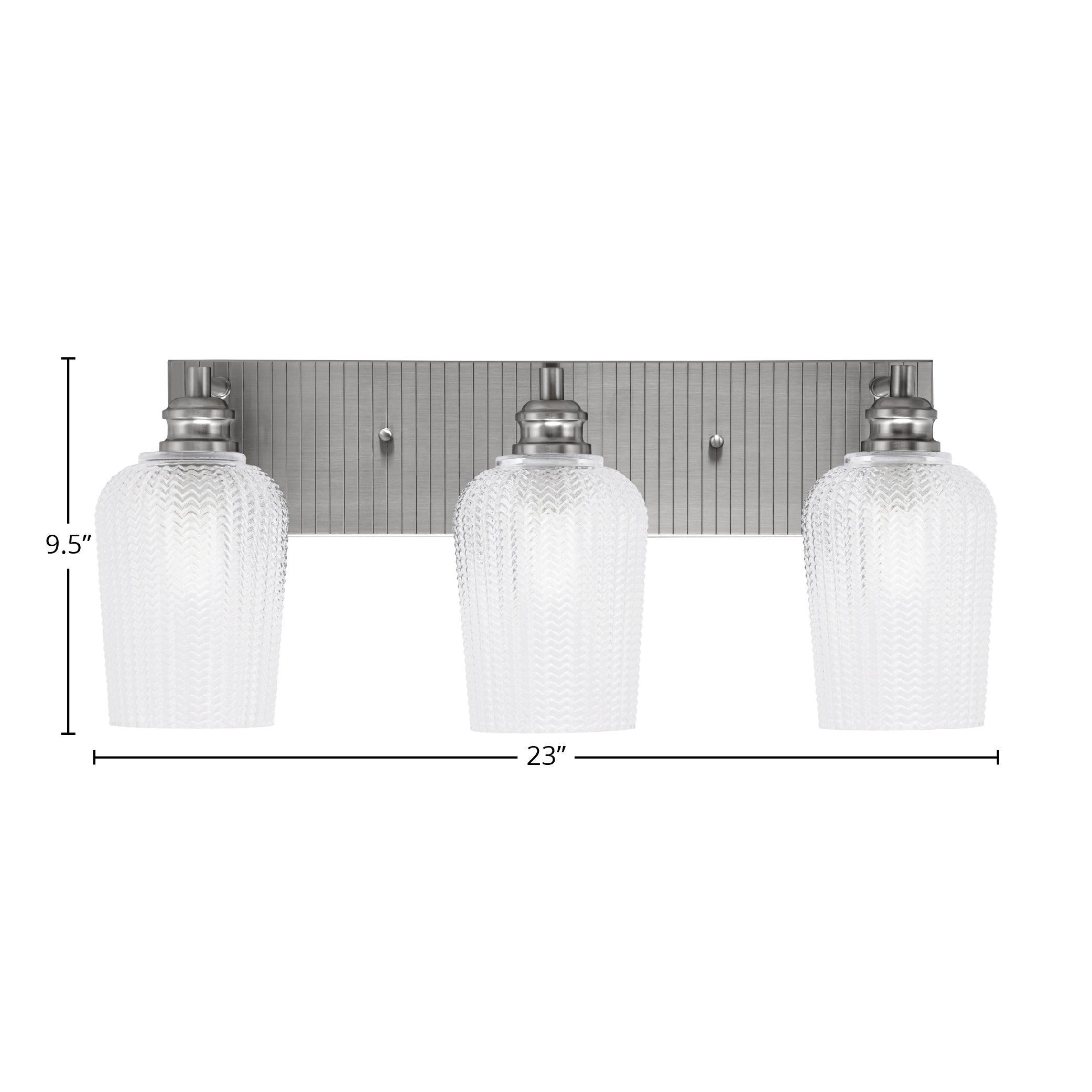Edge Three Light Bath Bar in Brushed Nickel with 5" Clear Textured Shade