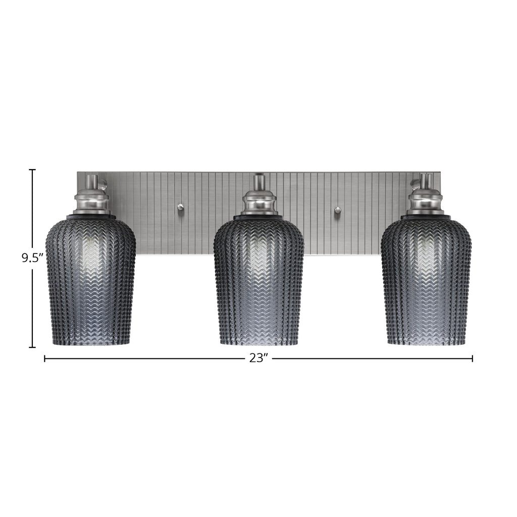 Edge Three Light Bath Bar in Brushed Nickel with 5" Smoke Textured Shade
