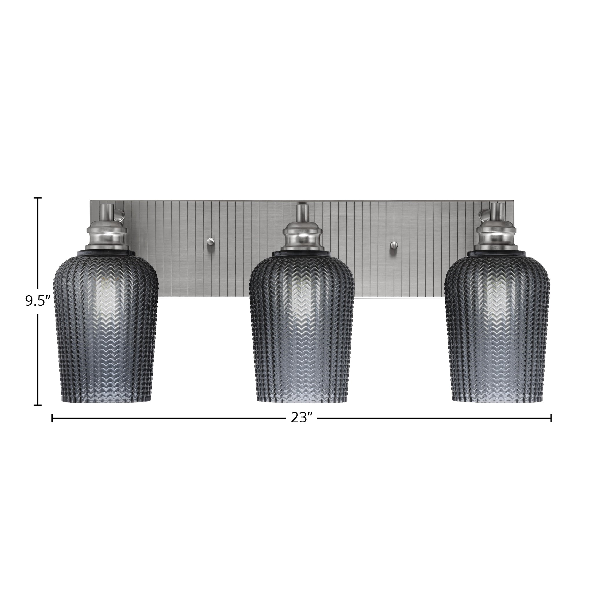 Edge Three Light Bath Bar in Brushed Nickel with 5" Smoke Textured Shade