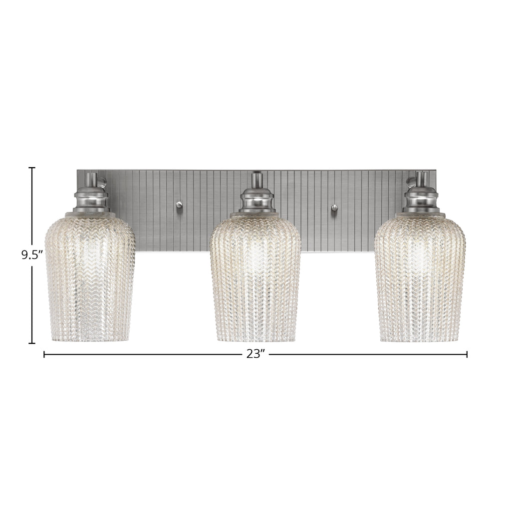 Edge Three Light Bath Bar in Brushed Nickel with 5" Silver Textured Shade