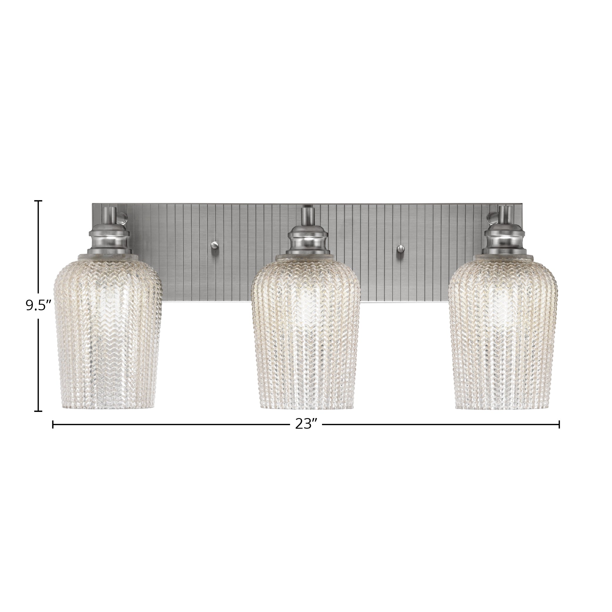 Edge Three Light Bath Bar in Brushed Nickel with 5" Silver Textured Shade