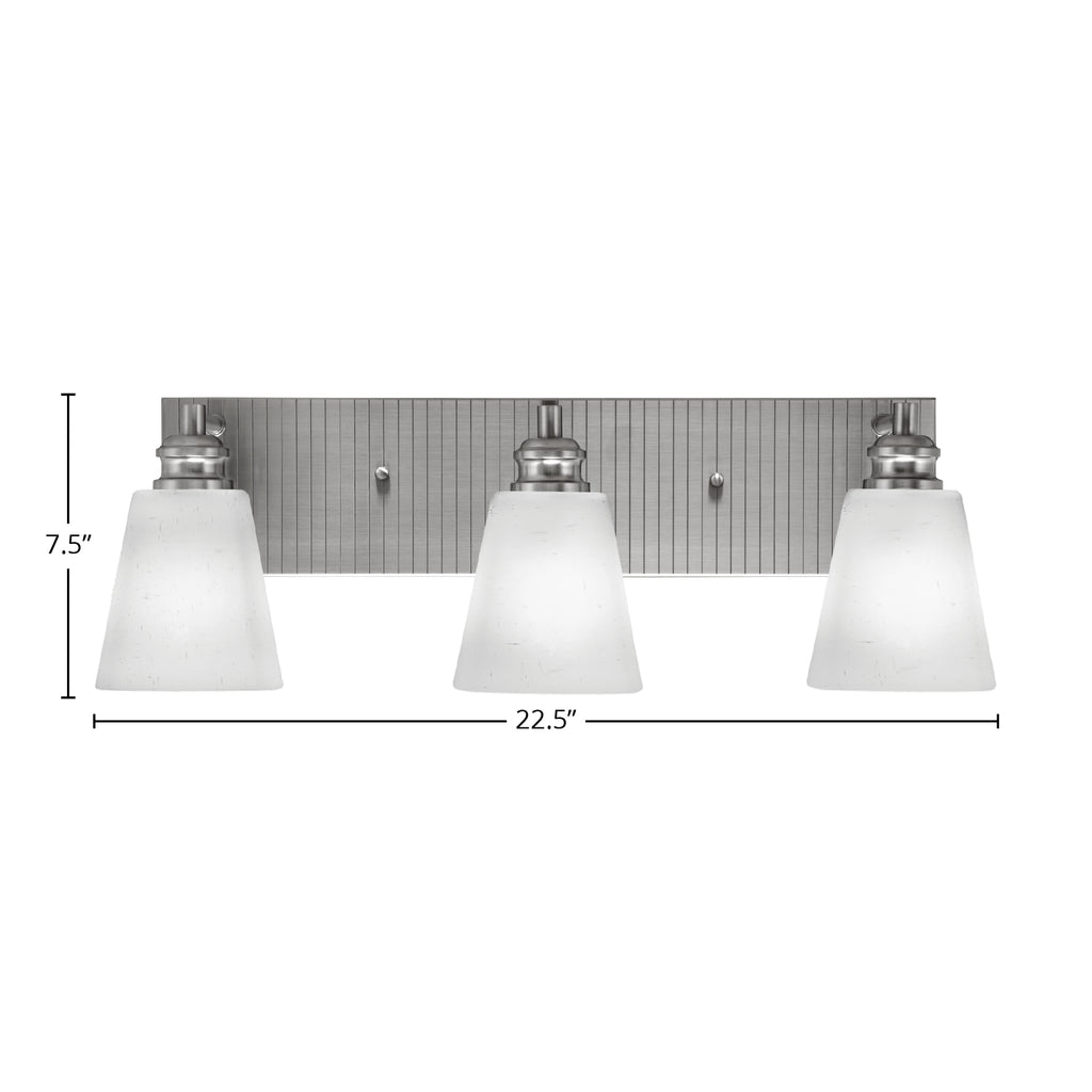 Edge Three Light Bath Bar in Brushed Nickel with 4.5" Square White Muslin Shade