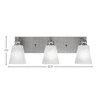 Edge Three Light Bath Bar in Brushed Nickel with 4.5" Square White Muslin Shade