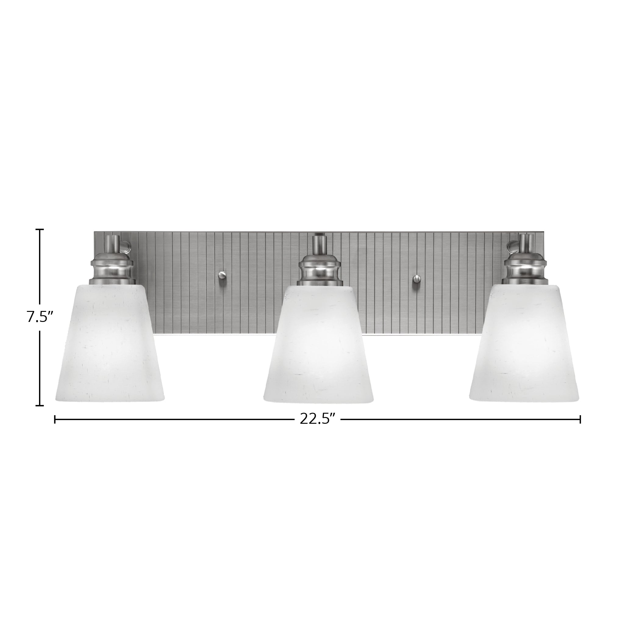Edge Three Light Bath Bar in Brushed Nickel with 4.5" Square White Muslin Shade