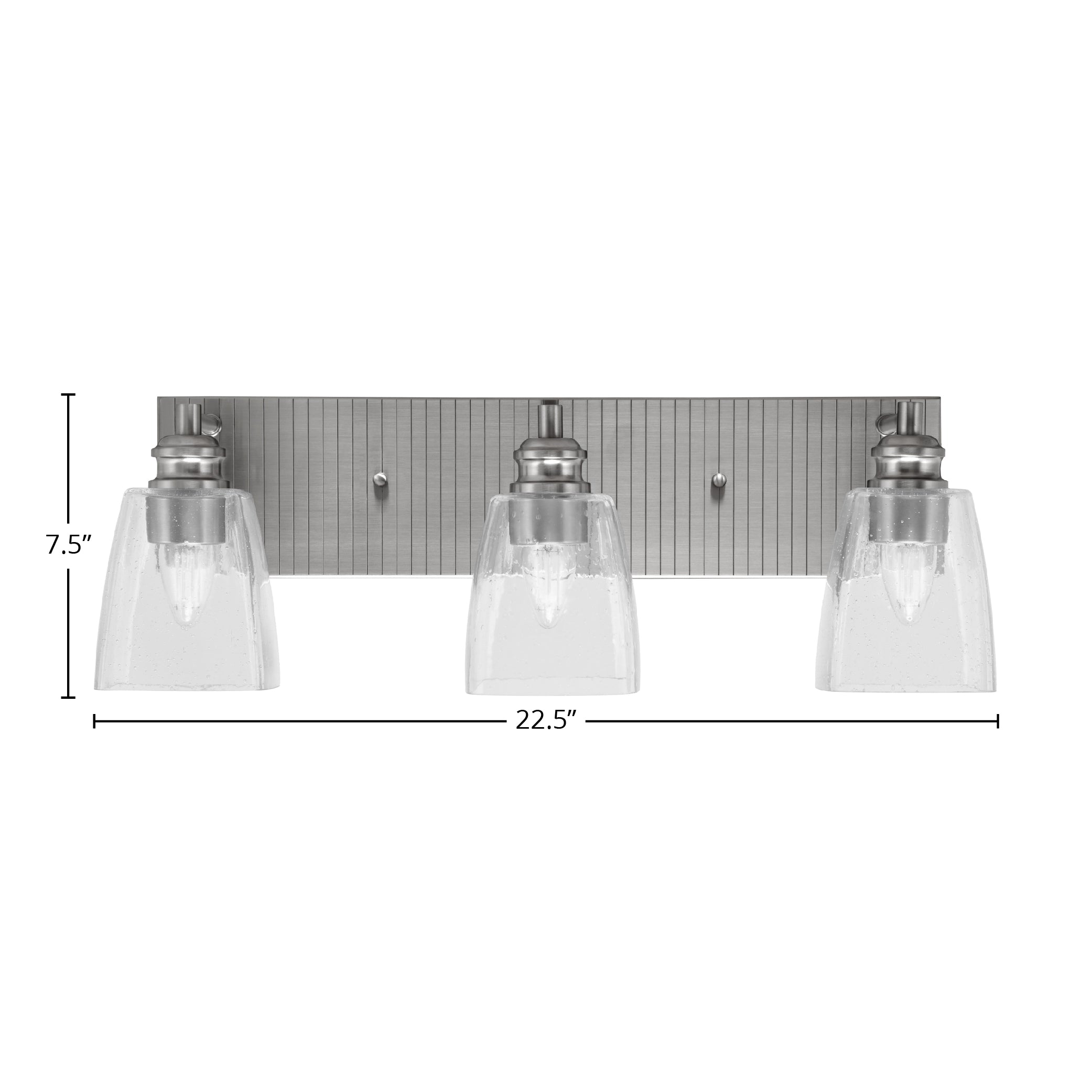 Edge Three Light Bath Bar in Brushed Nickel with 4.5" Square Clear Bubble Shade