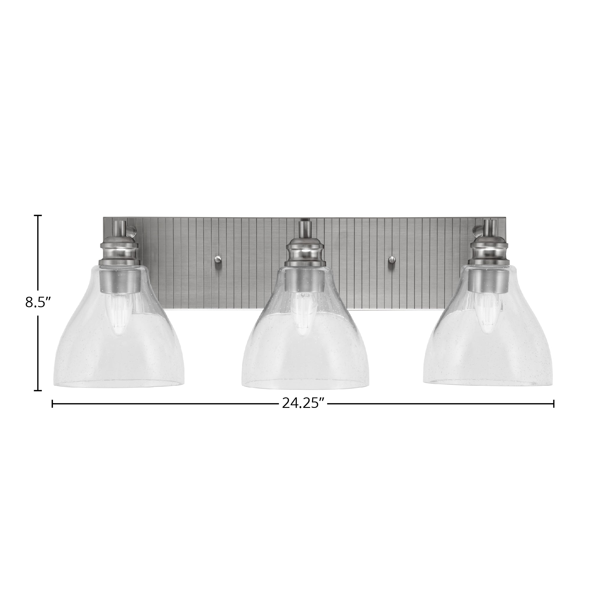 Edge Three Light Bath Bar in Brushed Nickel with 6.25" Clear Bubble Shade