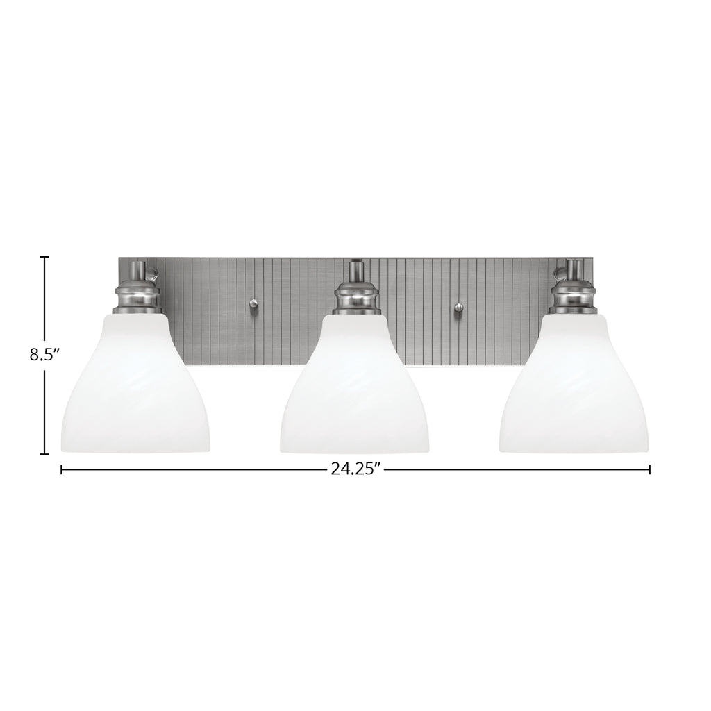 Edge Three Light Bath Bar in Brushed Nickel with 6.25" White Marble Shade