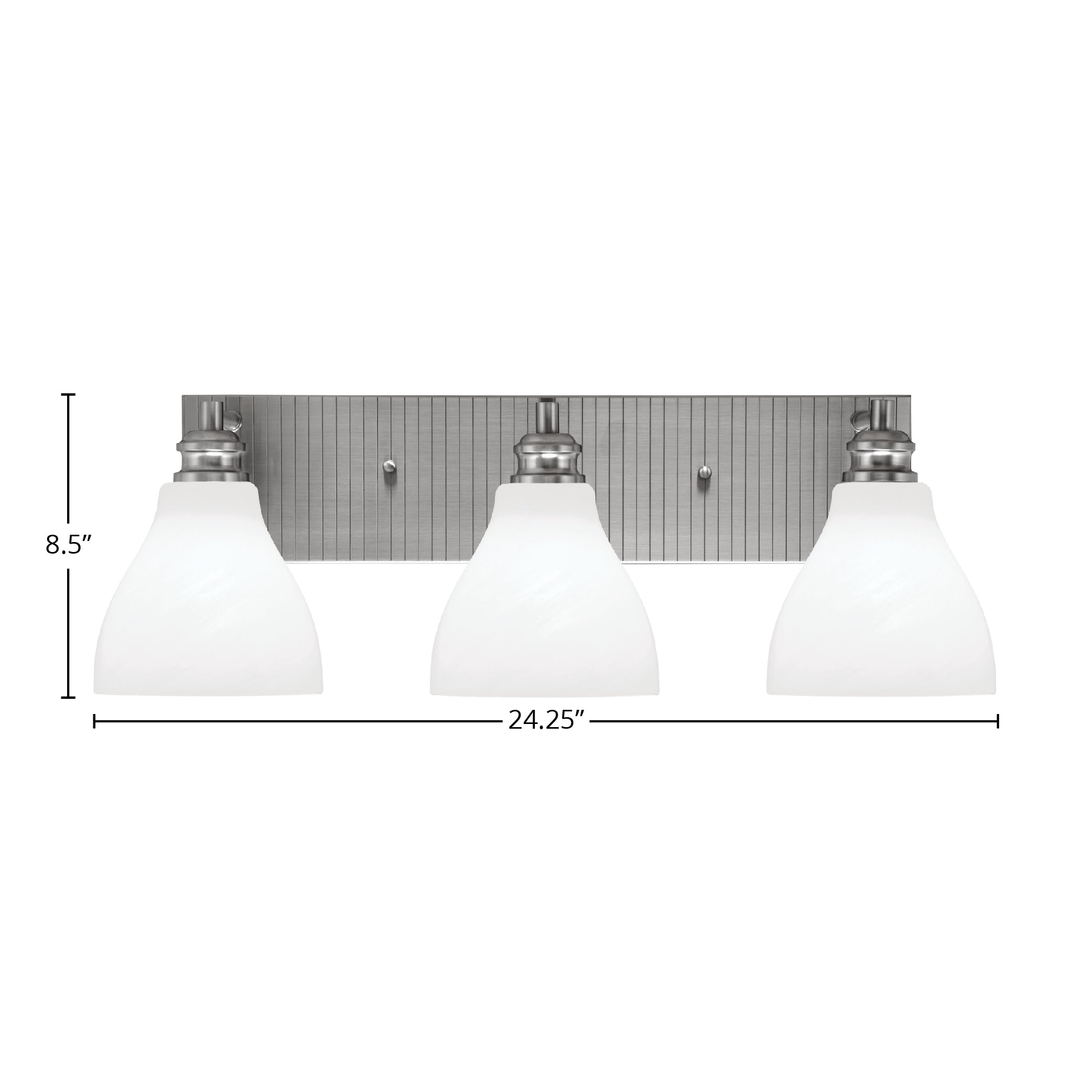 Edge Three Light Bath Bar in Brushed Nickel with 6.25" White Marble Shade