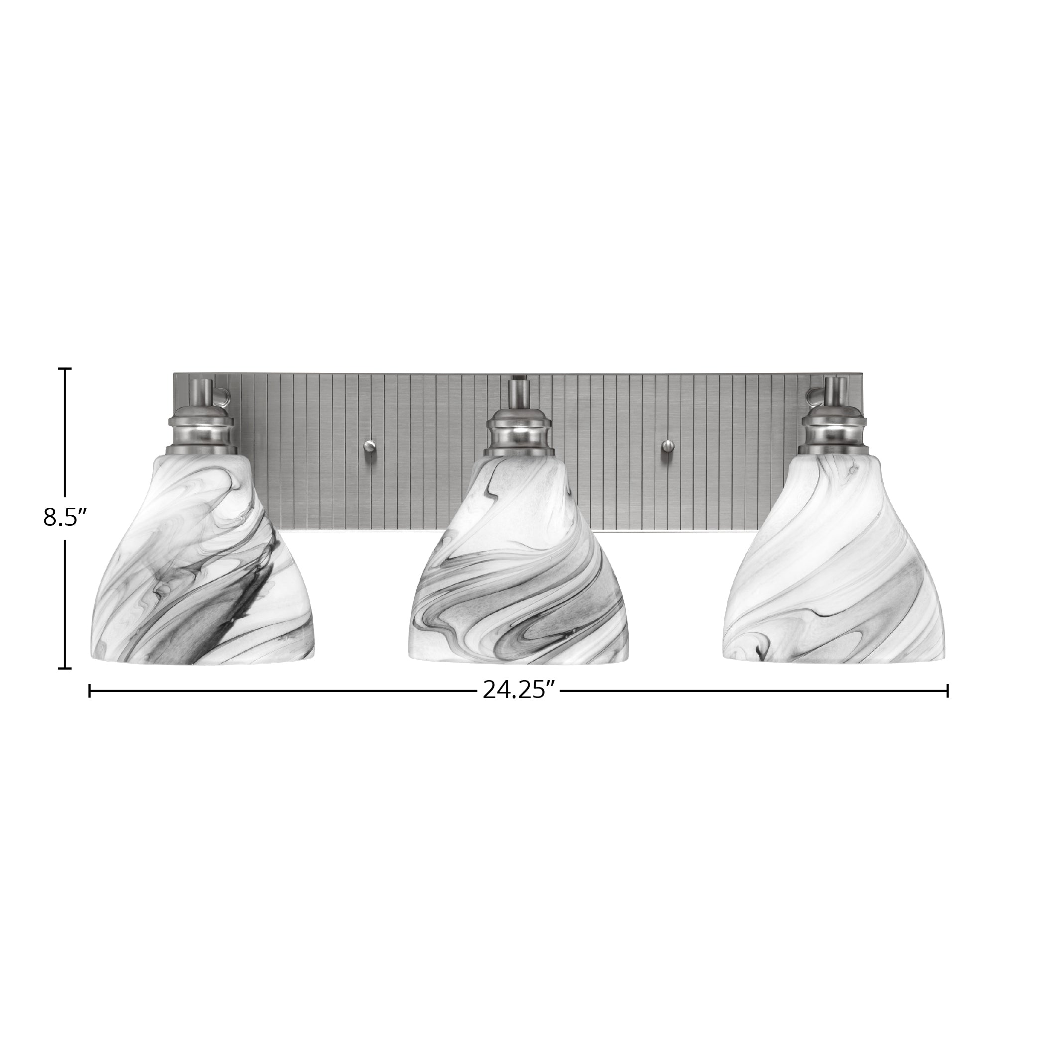 Edge Three Light Bath Bar in Brushed Nickel with 6.25" Onyx Swirl Shade