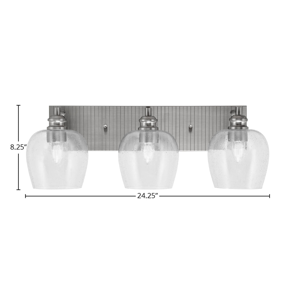 Edge Three Light Bath Bar in Brushed Nickel with 6" Clear Bubble Shade