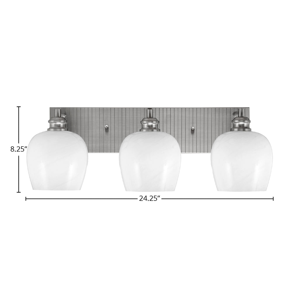 Edge Three Light Bath Bar in Brushed Nickel with 6" White Marble Shade