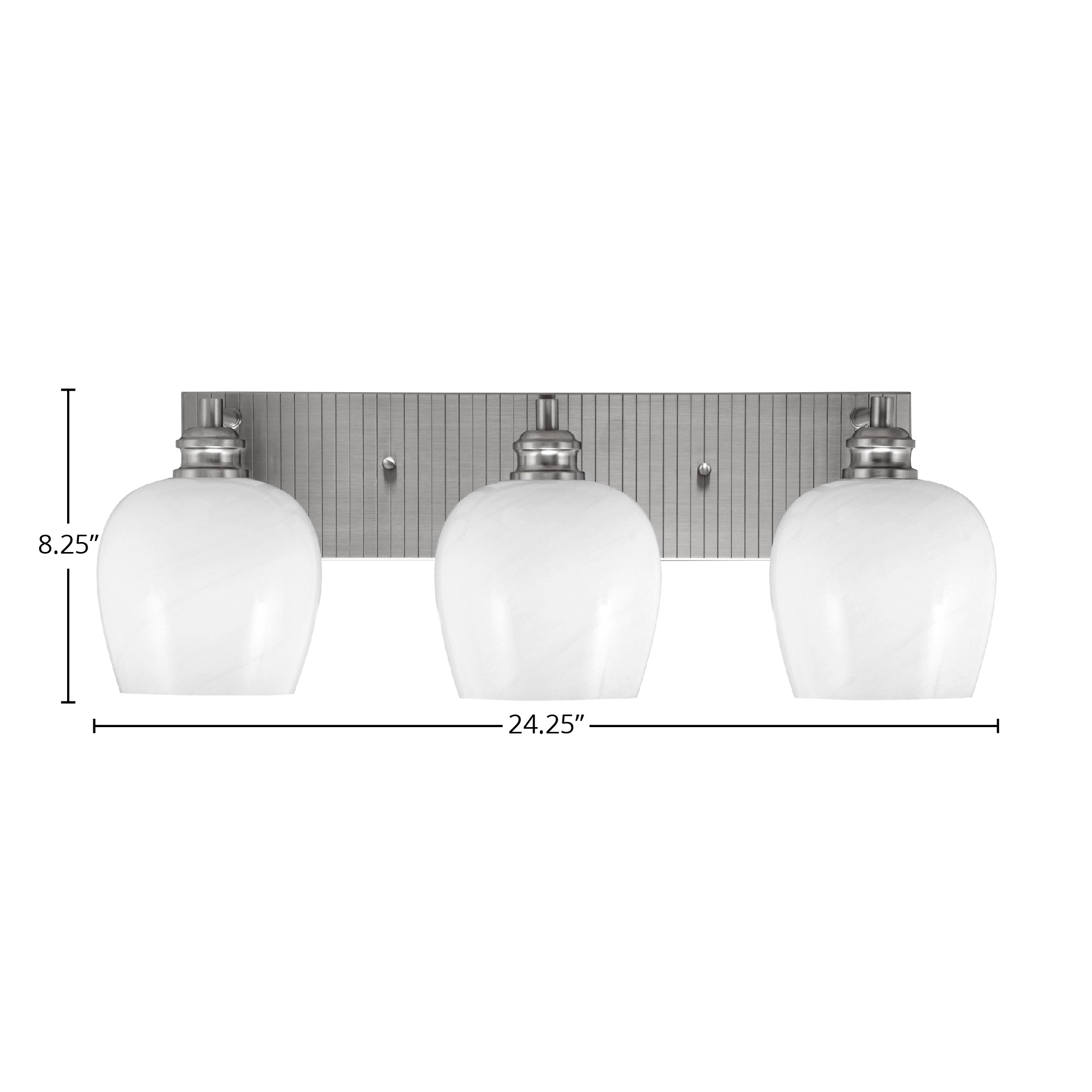 Edge Three Light Bath Bar in Brushed Nickel with 6" White Marble Shade