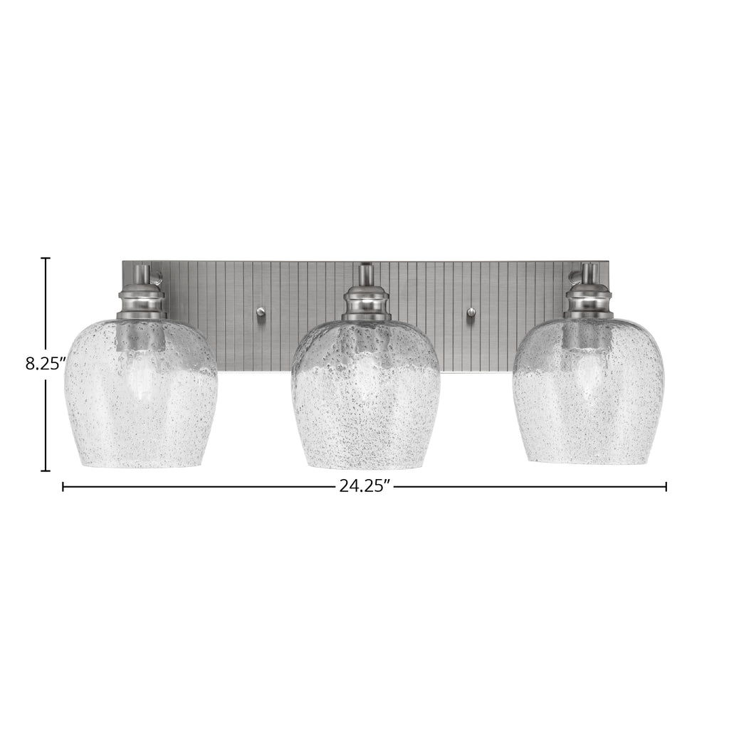 Edge Three Light Bath Bar in Brushed Nickel with 6" Smoke Bubble Shade