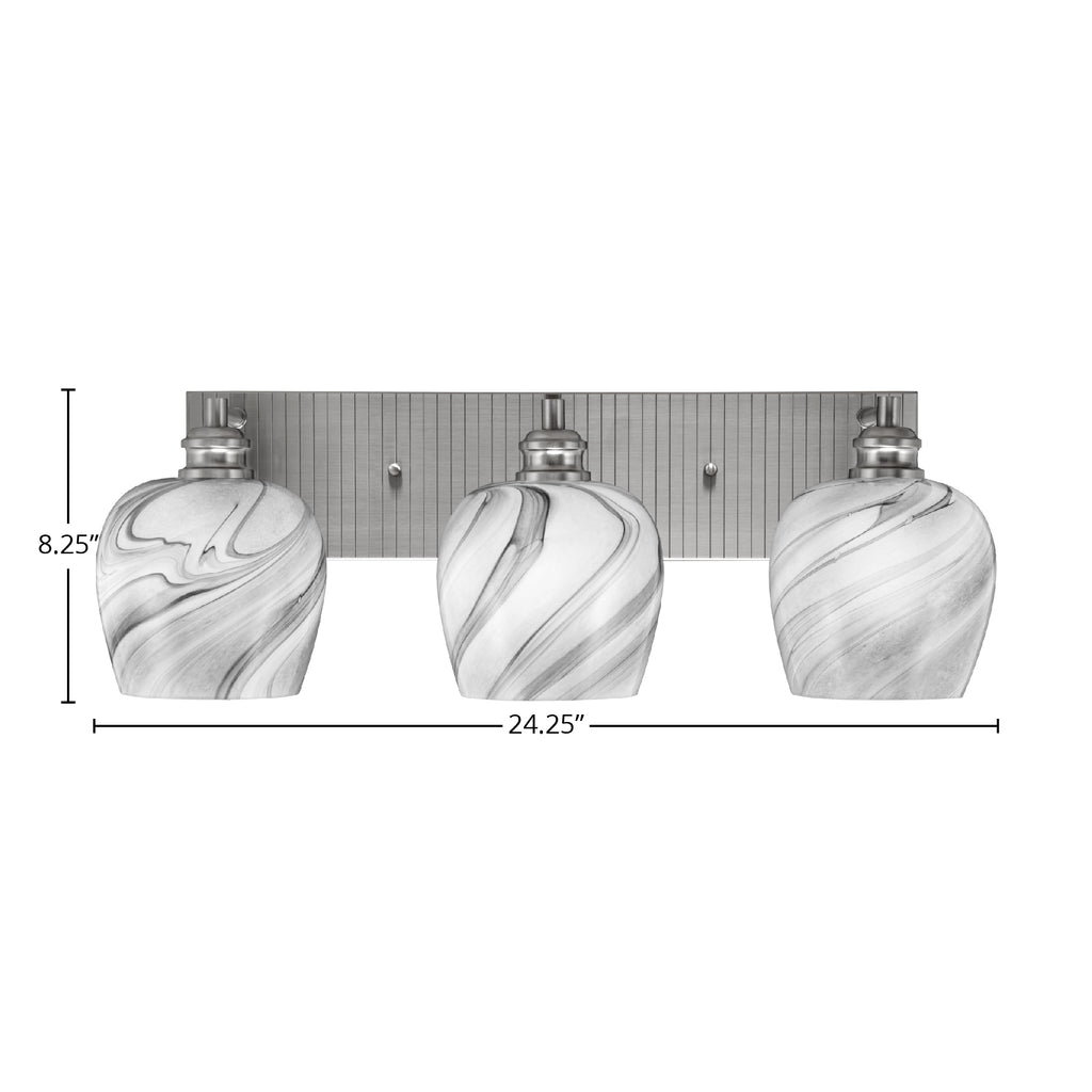 Edge Three Light Bath Bar in Brushed Nickel with 6" Onyx Swirl Shade