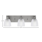 Edge Three Light Bath Bar in Brushed Nickel with 5" Clear Ribbed Shade