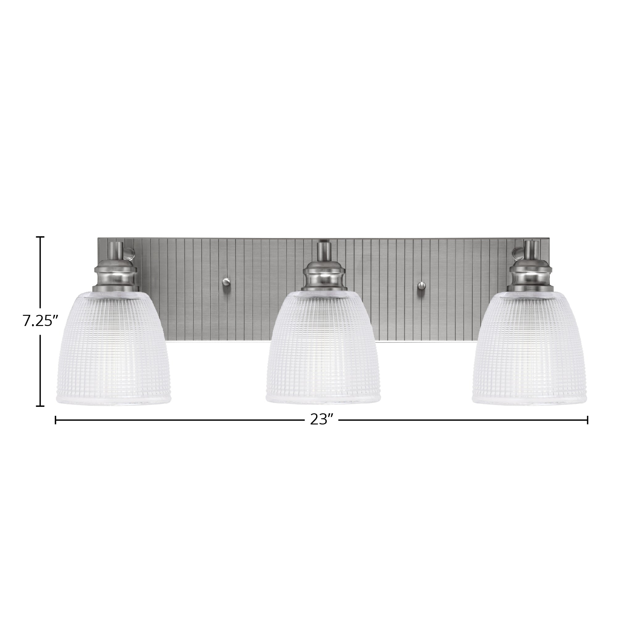 Edge Three Light Bath Bar in Brushed Nickel with 5" Clear Ribbed Shade