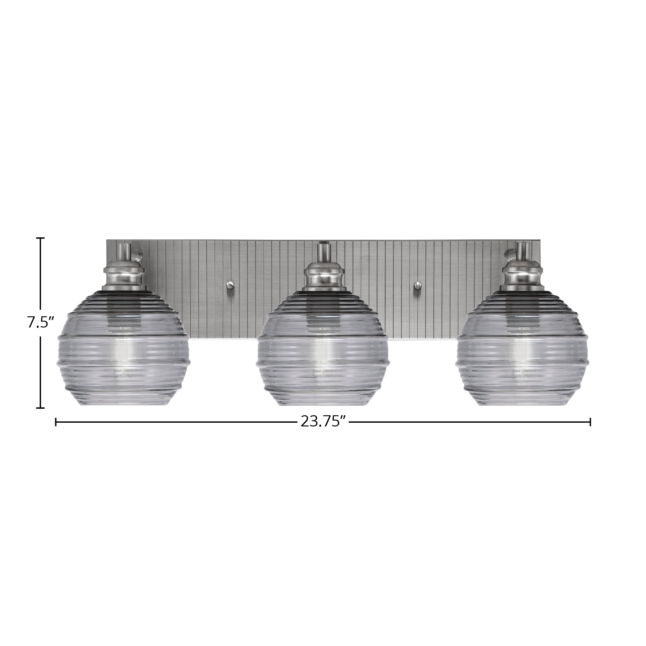 Edge Three Light Bath Bar in Brushed Nickel with 6" Smoke Ribbed Shade