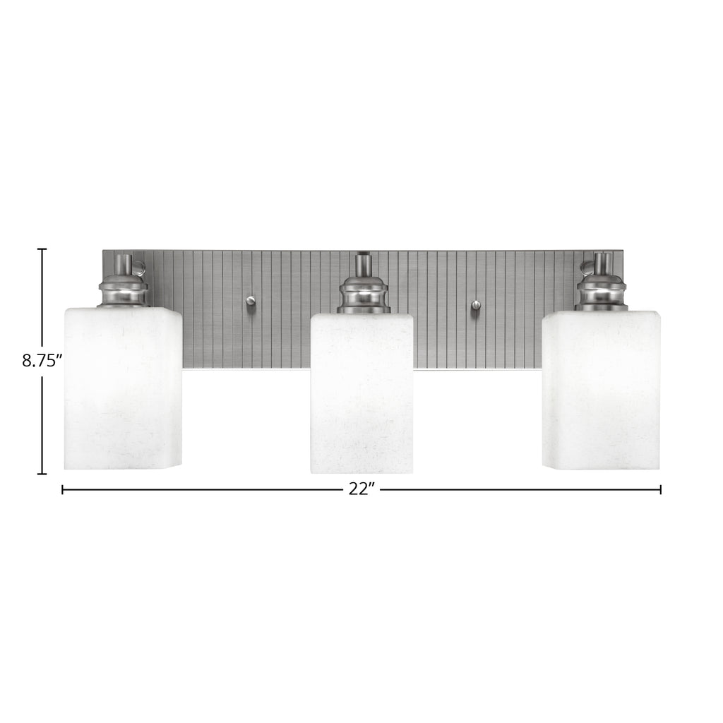 Edge Three Light Bath Bar in Brushed Nickel with 4" Square White Muslin Shade