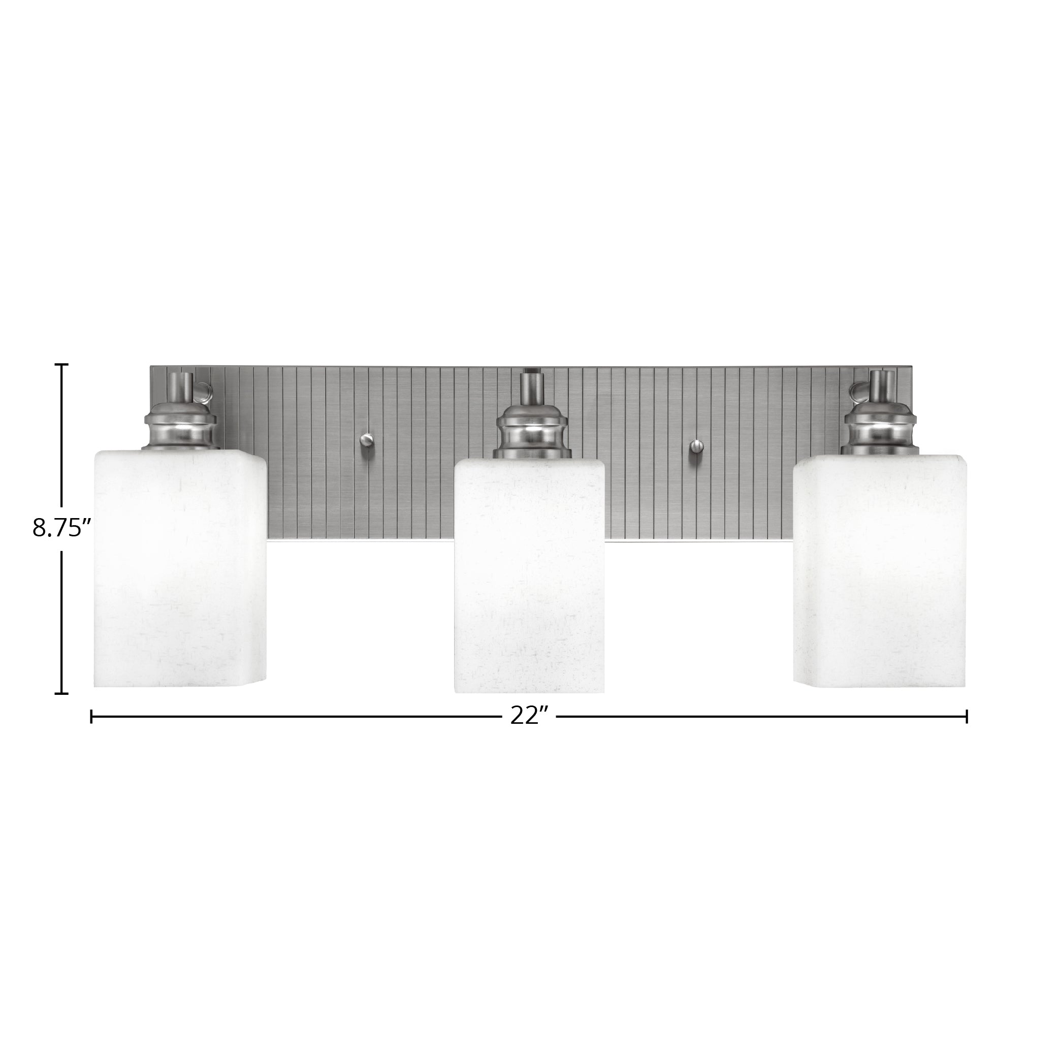 Edge Three Light Bath Bar in Brushed Nickel with 4" Square White Muslin Shade