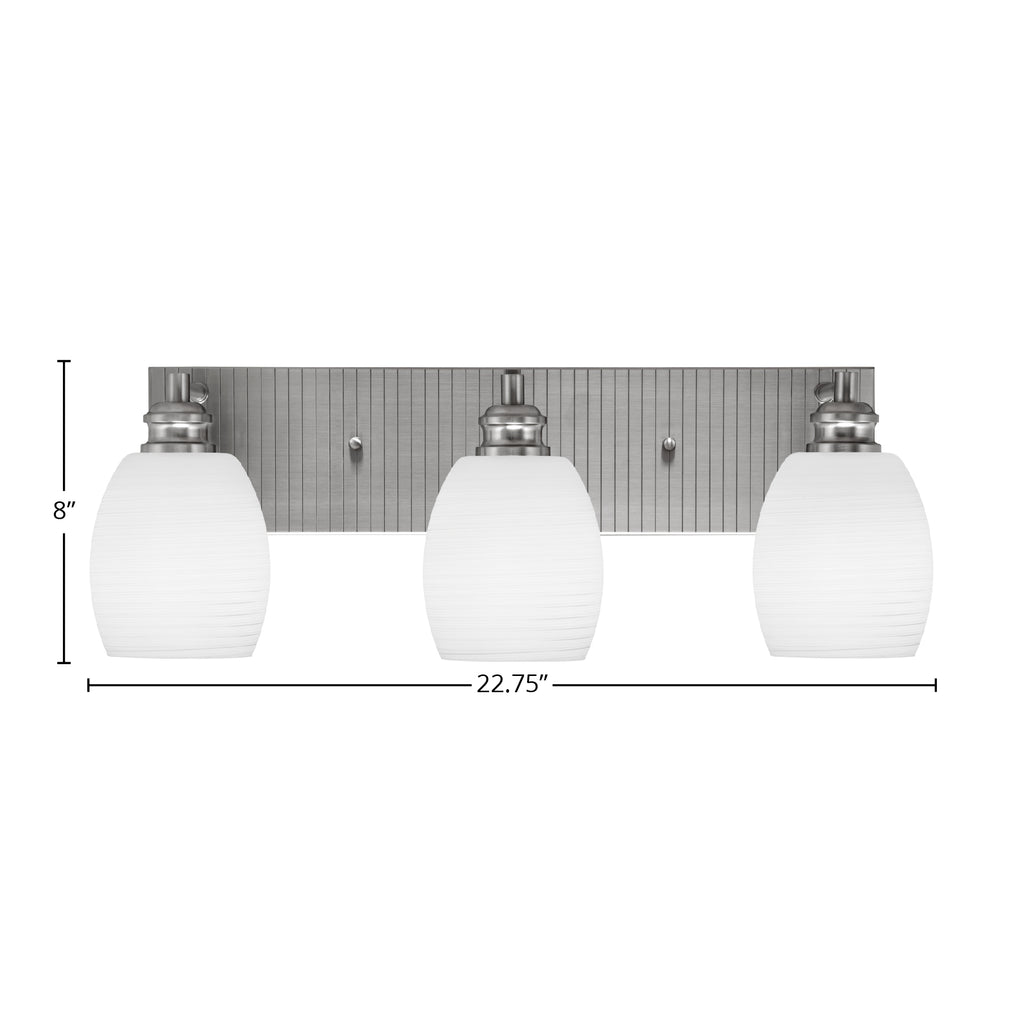 Edge Three Light Bath Bar in Brushed Nickel with 5" White Linen Shade