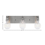 Edge Three Light Bath Bar in Brushed Nickel with Ribbed Clear LED Bulb Shade