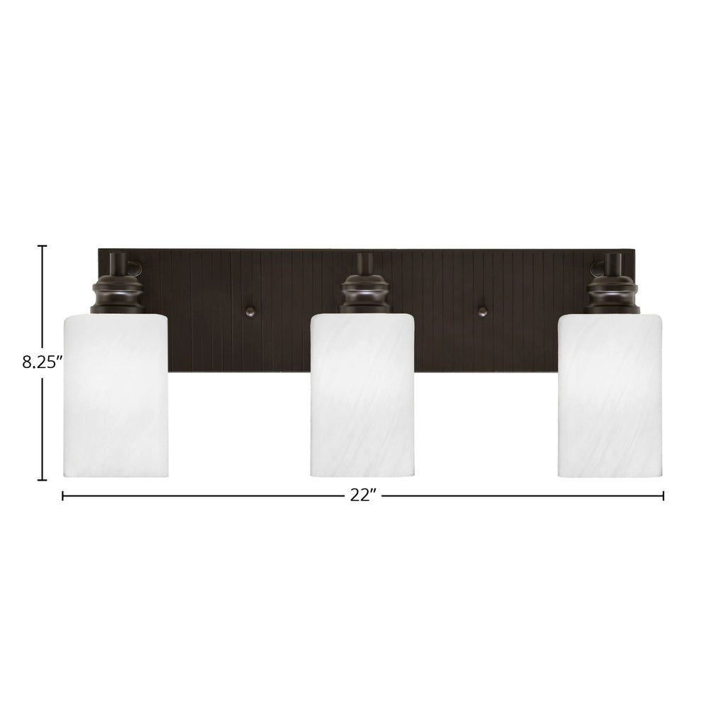 Edge Three Light Bath Bar in Espresso with 4" White Marble Shade