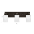 Edge Three Light Bath Bar in Espresso with 4" White Marble Shade
