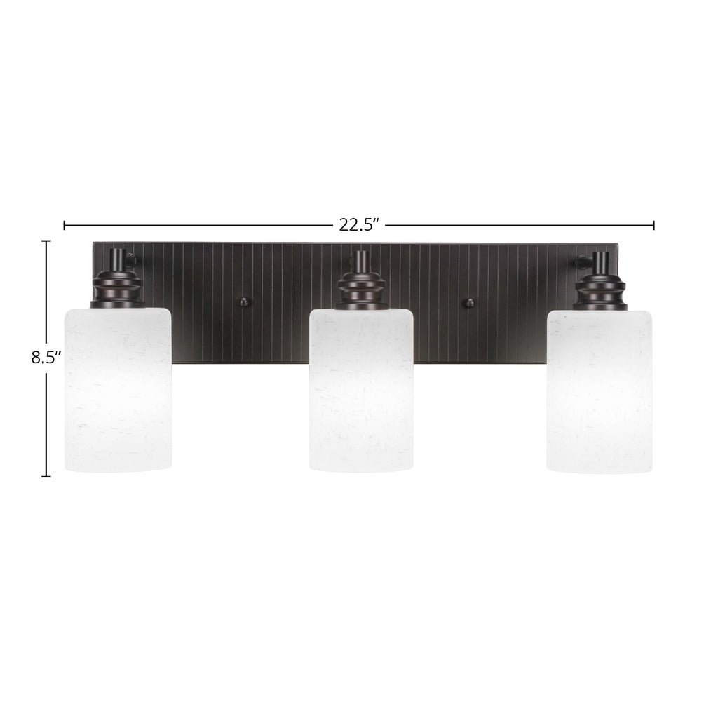Edge Three Light Bath Bar in Espresso with 4" White Muslin Shade