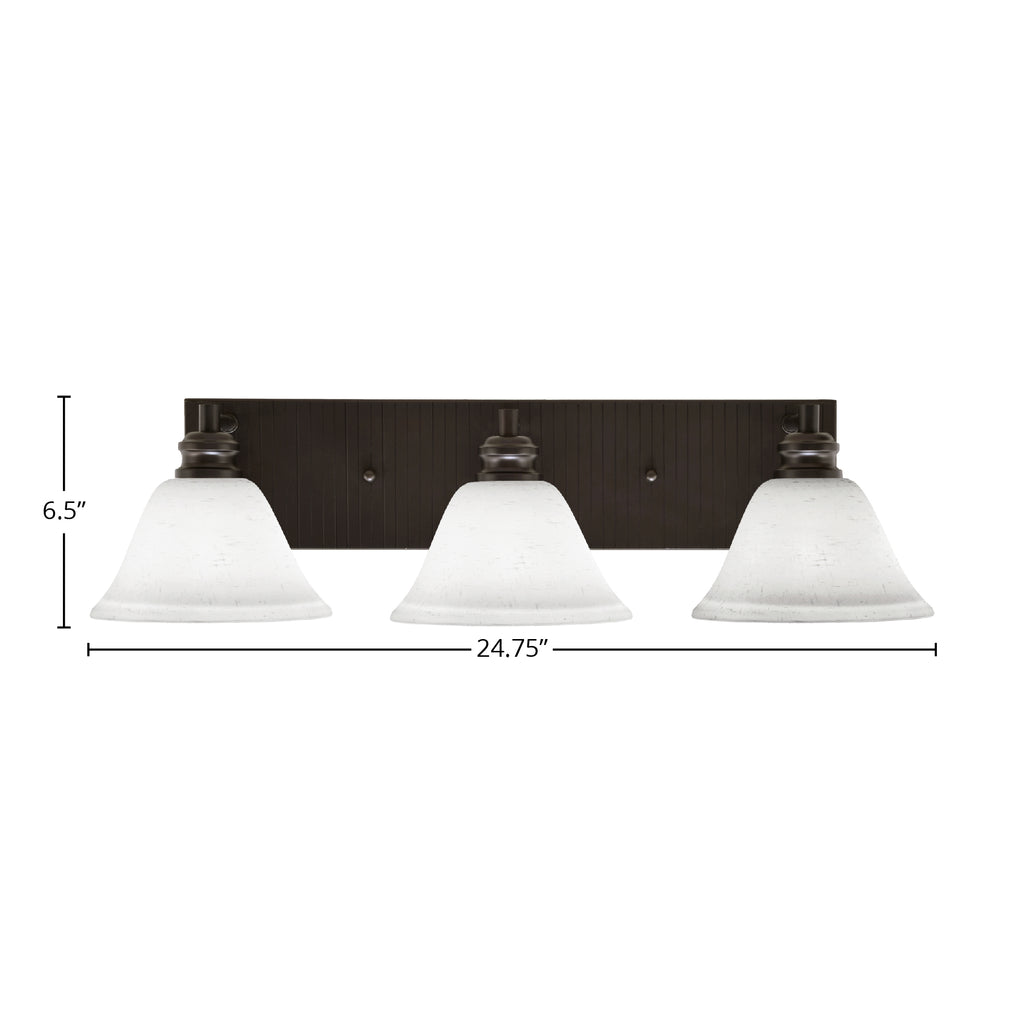 Edge Three Light Bath Bar in Espresso with 7" White Muslin Shade