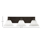 Edge Three Light Bath Bar in Espresso with 7" White Muslin Shade