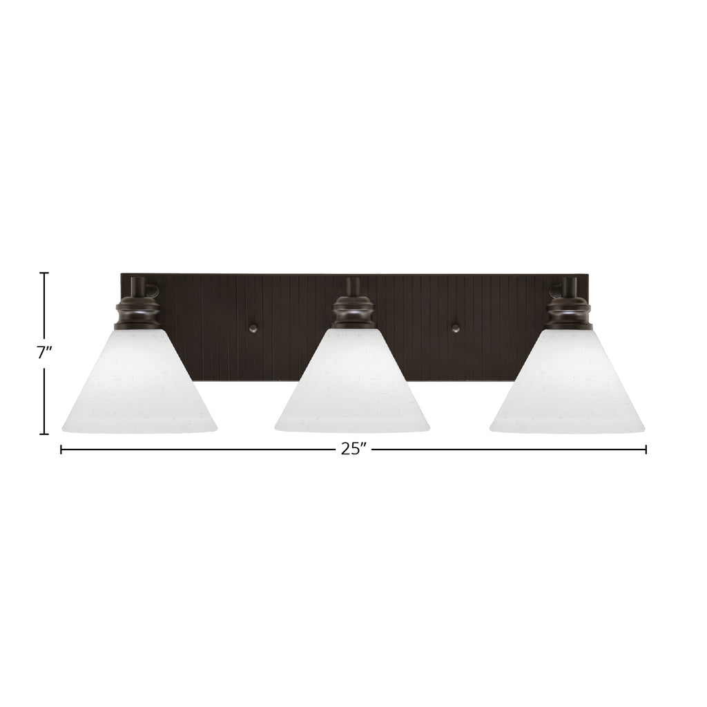 Edge Three Light Bath Bar in Espresso with 7" White Muslin Shade
