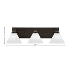 Edge Three Light Bath Bar in Espresso with 7" White Muslin Shade