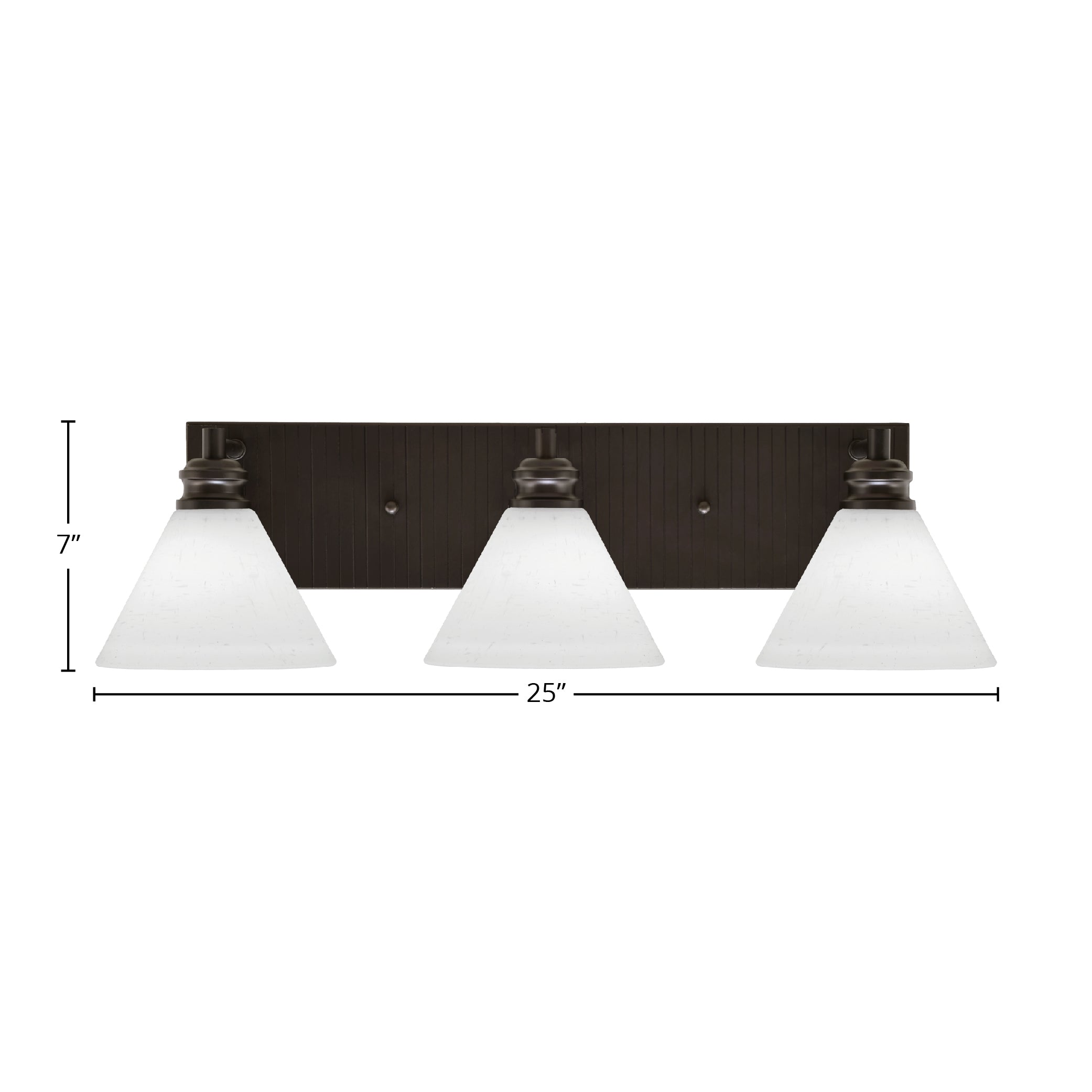 Edge Three Light Bath Bar in Espresso with 7" White Muslin Shade