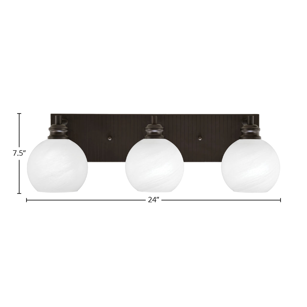 Edge Three Light Bath Bar in Espresso with 5.75" White Marble Shade