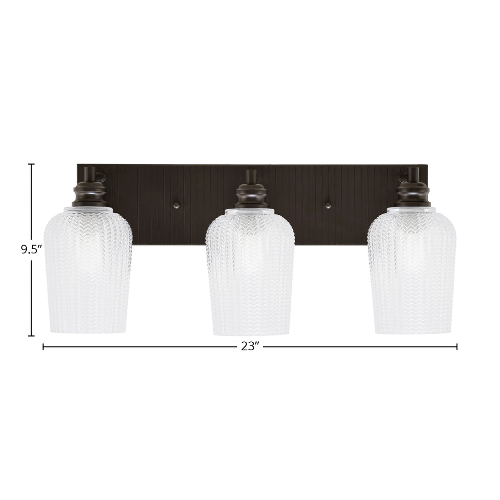 Edge Three Light Bath Bar in Espresso with 5" Clear Textured Shade