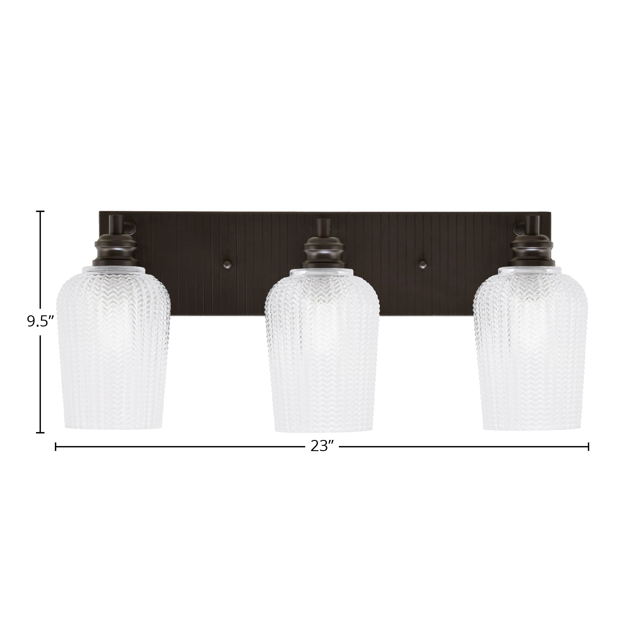 Edge Three Light Bath Bar in Espresso with 5" Clear Textured Shade
