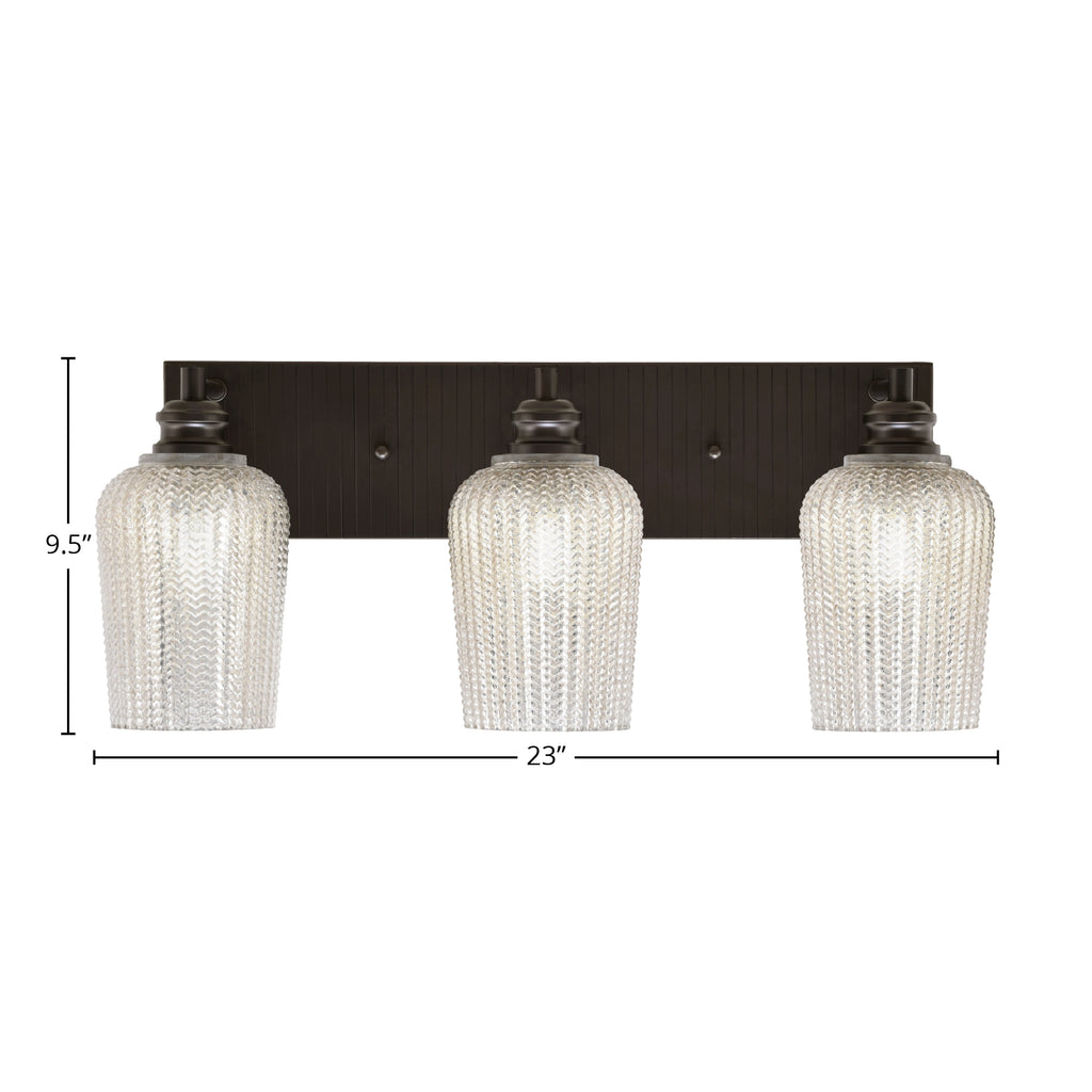 Edge Three Light Bath Bar in Espresso with 5" Silver Textured Shade
