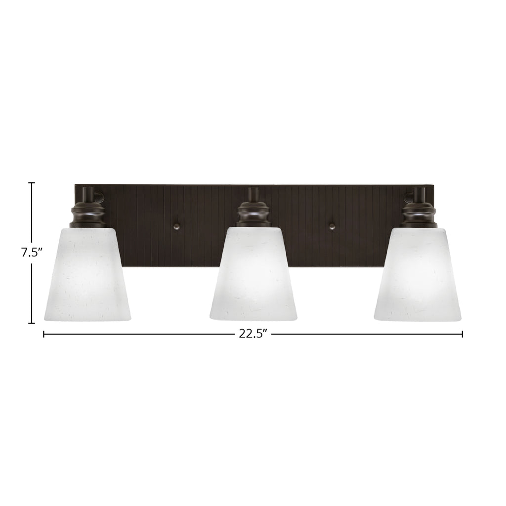 Edge Three Light Bath Bar in Espresso with 4.5" Square White Muslin Shade