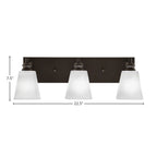 Edge Three Light Bath Bar in Espresso with 4.5" Square White Muslin Shade