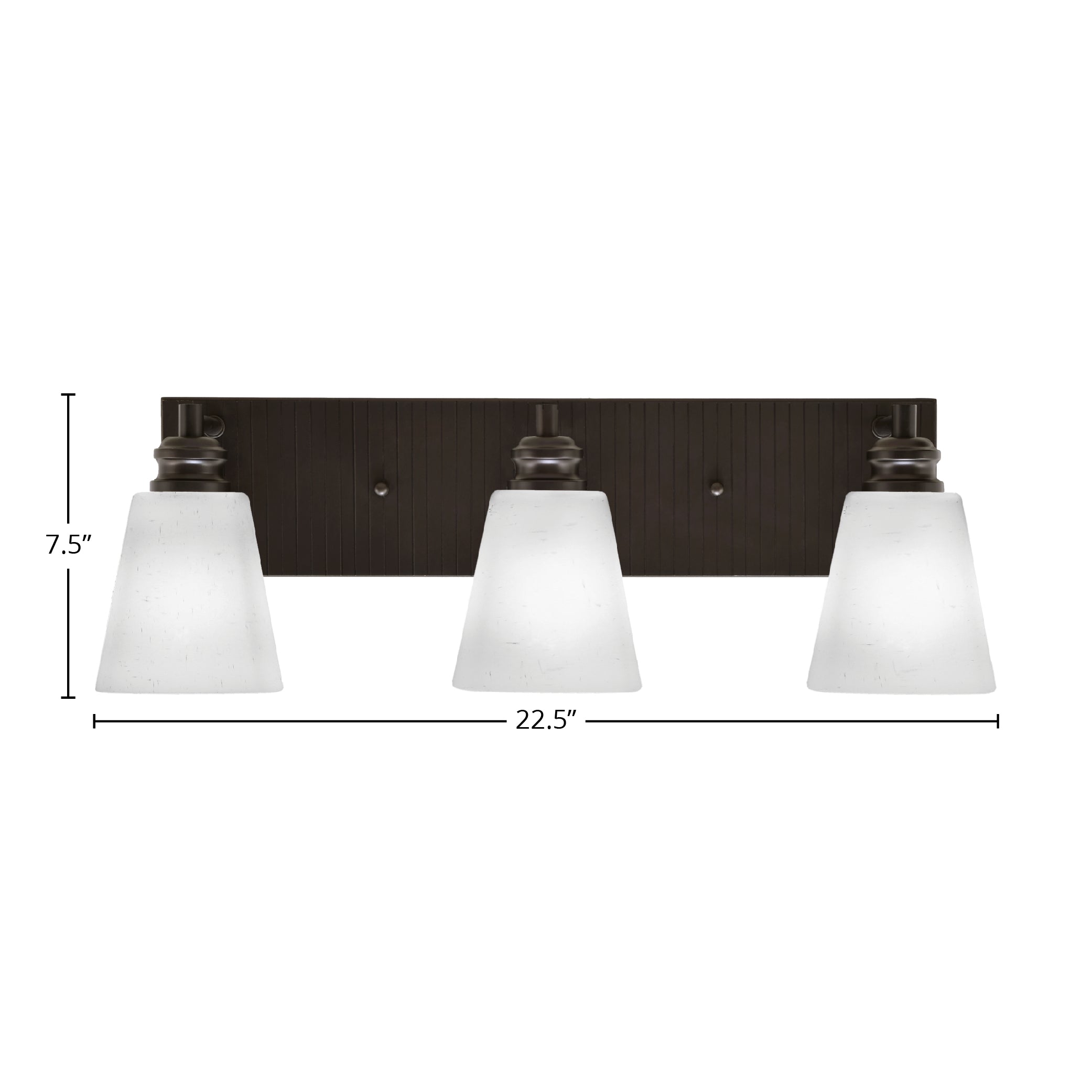 Edge Three Light Bath Bar in Espresso with 4.5" Square White Muslin Shade