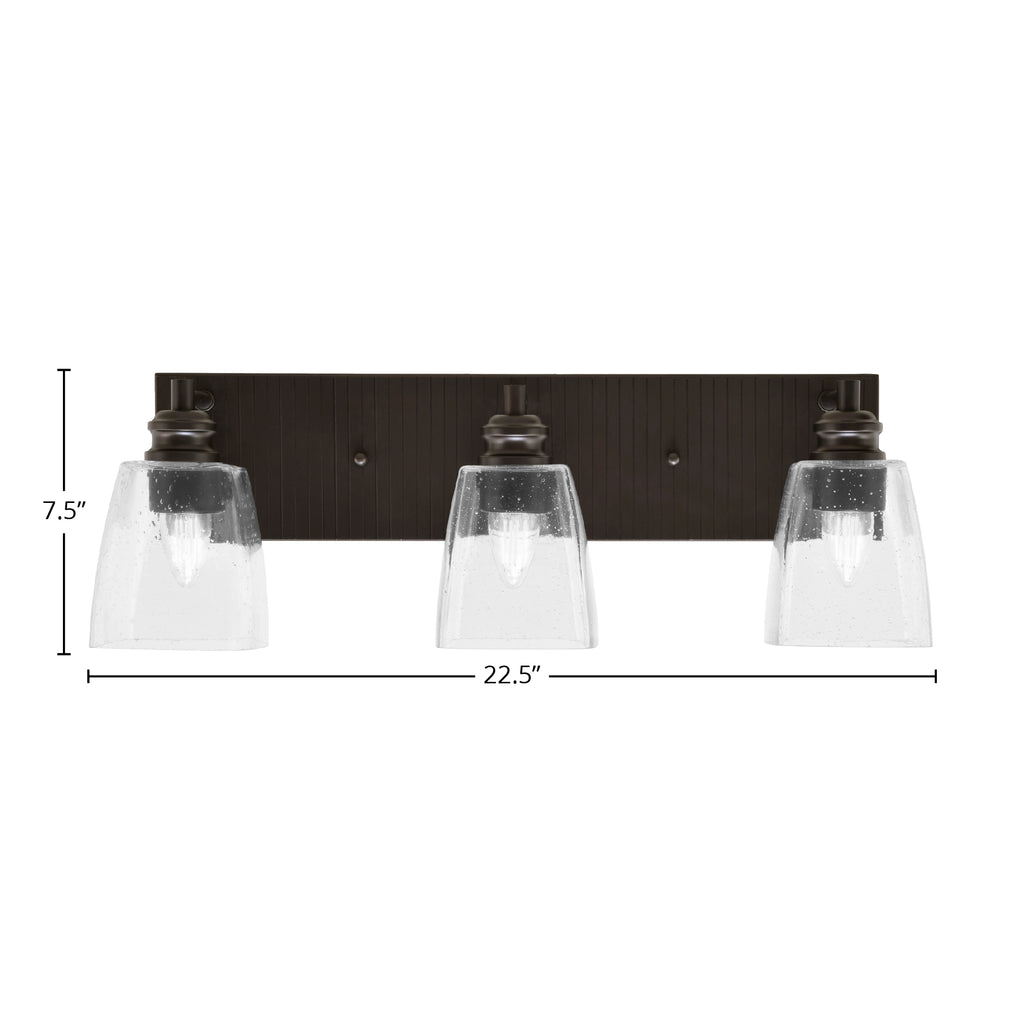 Edge Three Light Bath Bar in Espresso with 4.5" Square Clear Bubble Shade