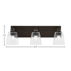 Edge Three Light Bath Bar in Espresso with 4.5" Square Clear Bubble Shade